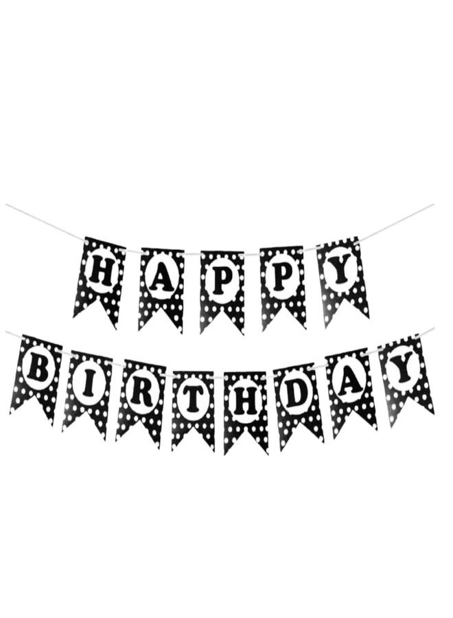 HK Balloons HK Balloon Birthday Decoration Banner For Boys Girls Black Happy Birthday Polka Dot Banner For Bunting Flag Decoration Item - Image 1